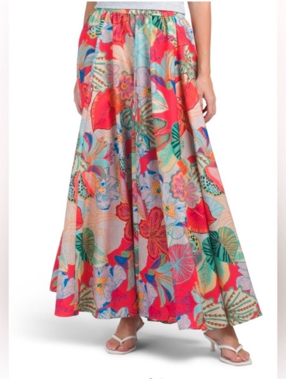 NWT Calypso St. Barth Floral Maxi Skirt in Coral, Teal & Blue